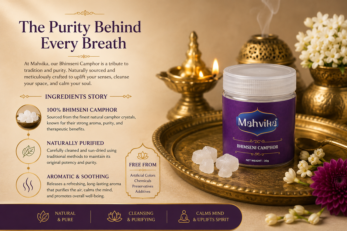 Bhimseni Camphor for Aarti & Havan | Pure Natural Camphor | Mahvika