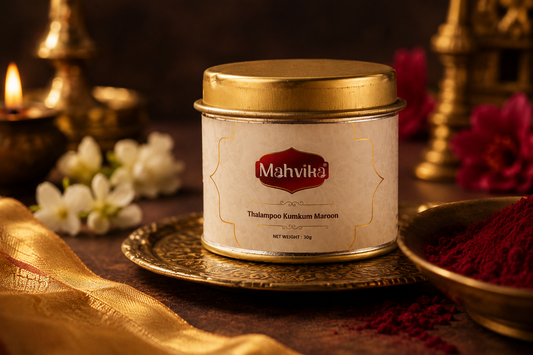 Close-up of Mahvika Thalampoo Kumkum powder texture