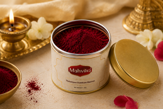 Mahvika Thalampoo Kumkum in maroon and red shades